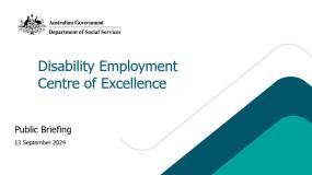 Disability Employment Centre of Excellence Webinar transcript documents cover