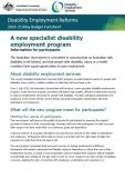 A new specialist disability employment program – Participant Factsheet cover