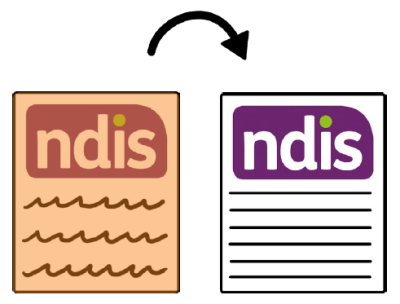 A document with the NDIS logo, linked by an arrow to an altered version