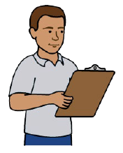 A person holding a clipboard.