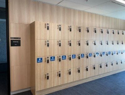 Row of timber look lockers