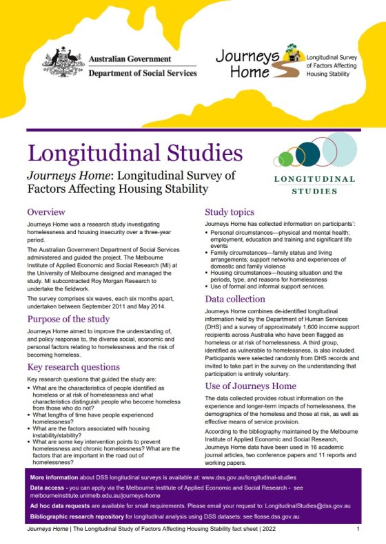 Journeys Home: A Longitudinal Study of Factors Affecting Housing Stability fact sheet