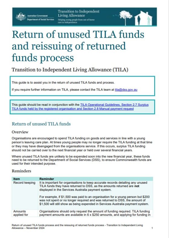 Return of unused TILA funds and reissuing of returned funds process