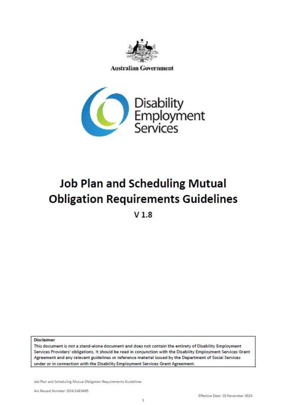 cover of DES Job Plan and Scheduling Mutual Obligation Requirements Guidelines