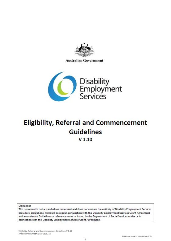 cover of DES Eligibility Referral and Commencement Guidelines