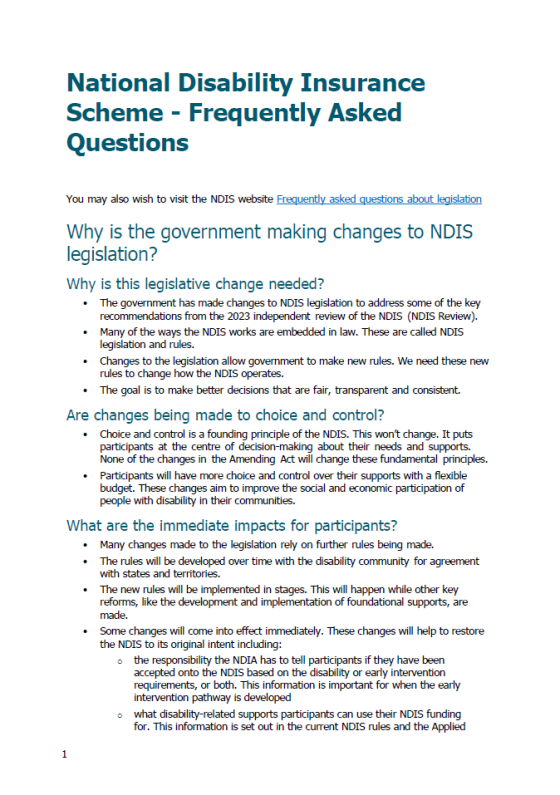 Cover of the NDIS frequently asked questions