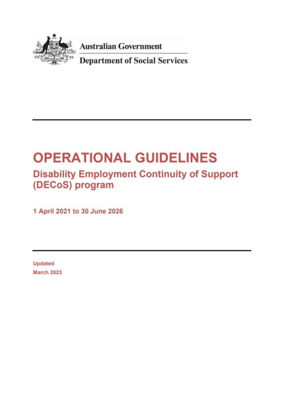 Operational Guidelines - Disability Employment Continuity of Support program cover