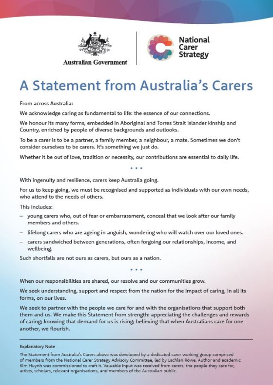 A Statement from Australia’s Carers poster